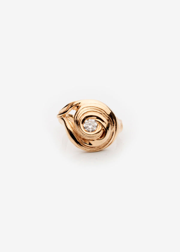 Cochlea Grande 14K Guld Ring m. Center Diamant