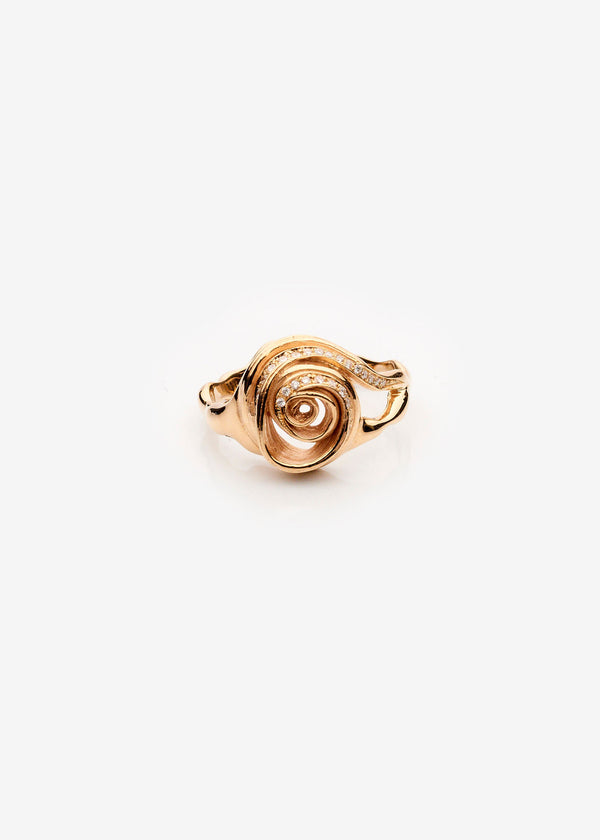 Cochlea 14K Gold Ring w. Pavé Diamonds