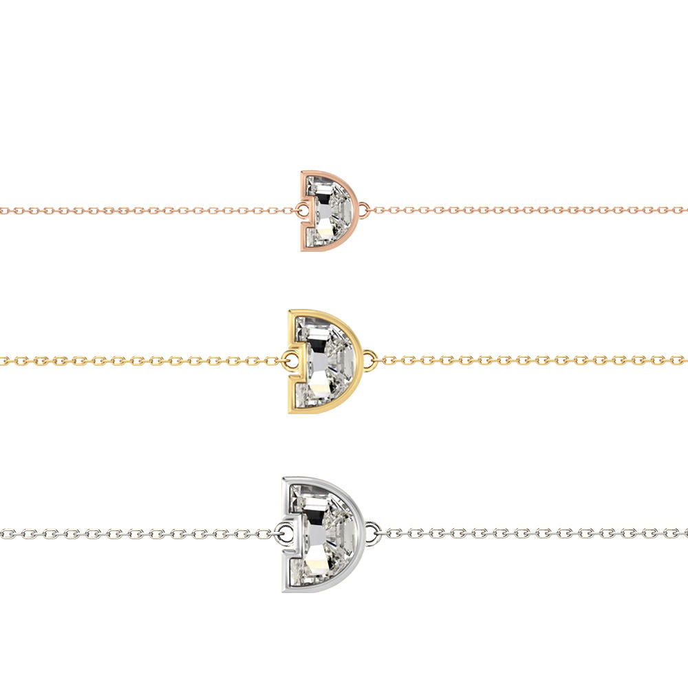 Alphabet Initial D 18K Gold, Rosegold or Whitegold Bracelet w. Solitaire Lab-Grown Diamond