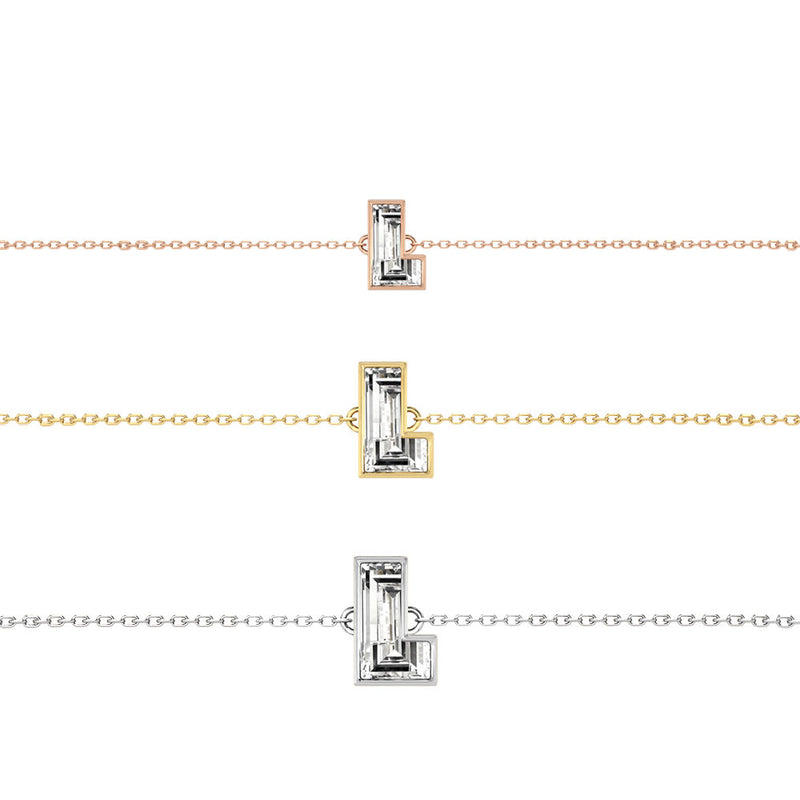 Alphabet Initial L 18K Gold, Rosegold or Whitegold Bracelet w. Solitaire Lab-Grown Diamond