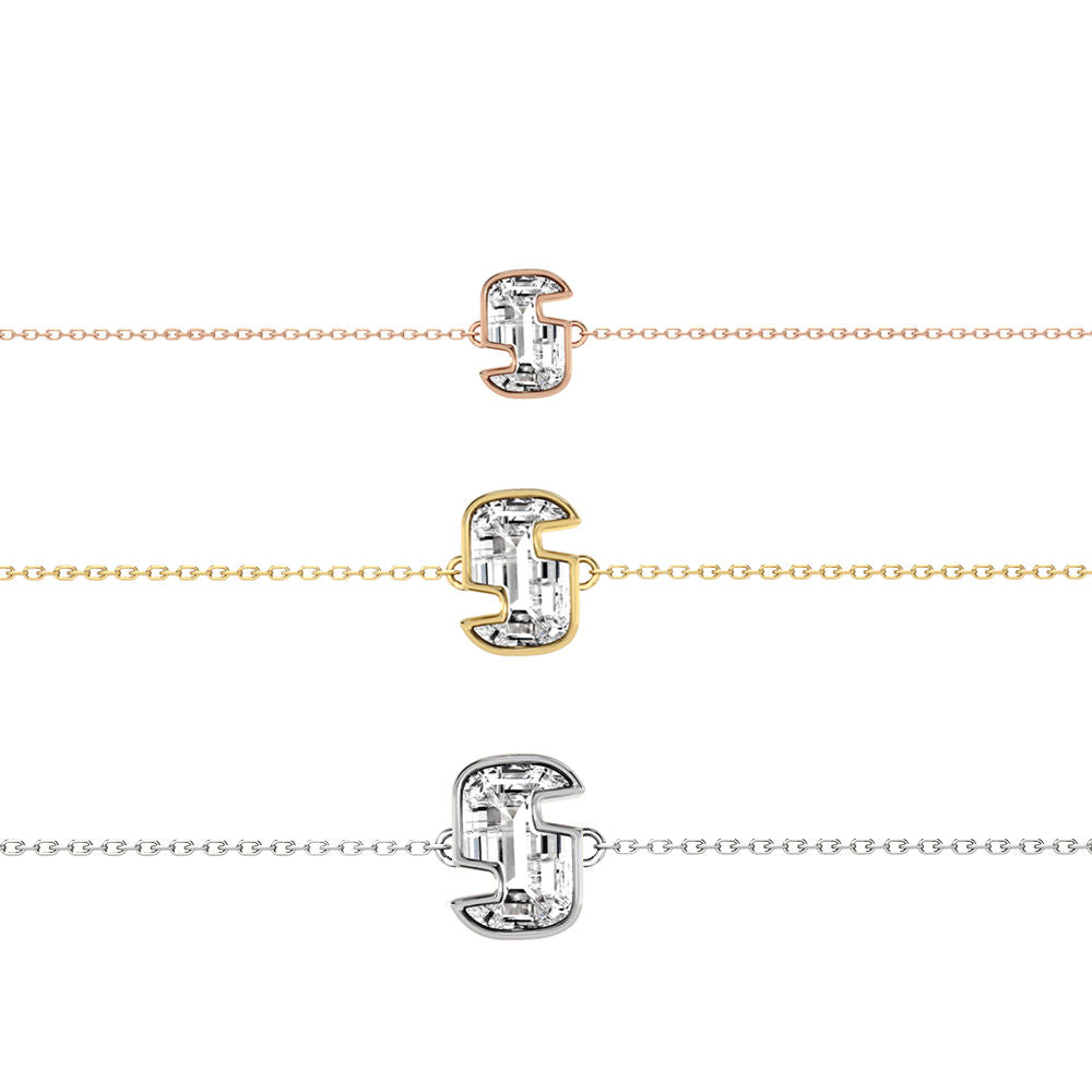 Alphabet Initial S 18K Gold, Rosegold or Whitegold Bracelet w. Solitaire Lab-Grown Diamond