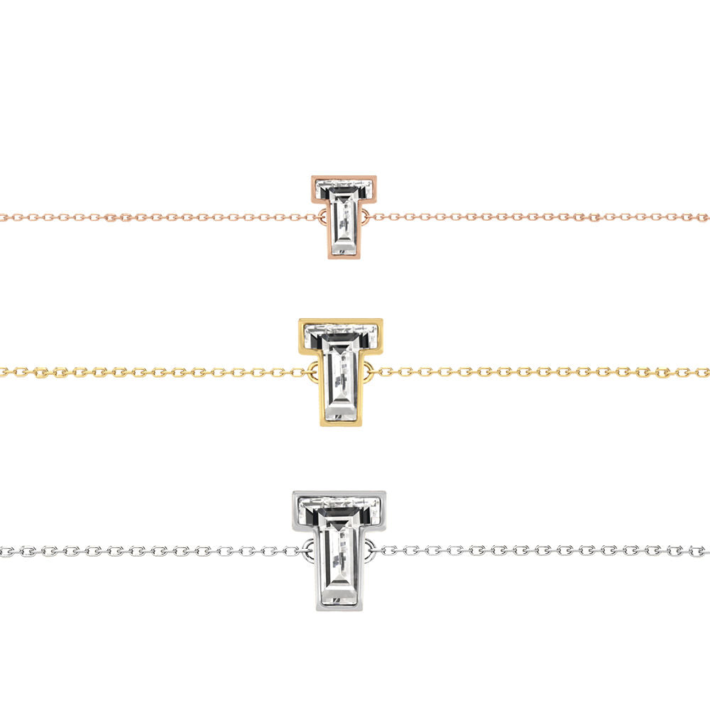 Alphabet Initial T 18K Gold, Rosegold or Whitegold Bracelet w. Solitaire Lab-Grown Diamond