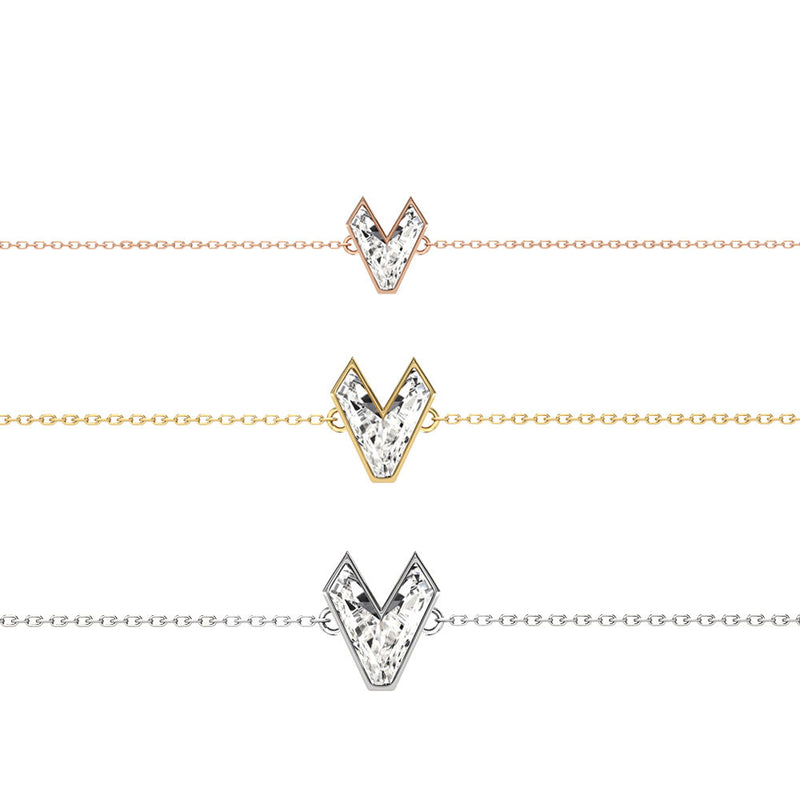 Alphabet Initial V 18K Gold, Rosegold or Whitegold Bracelet w. Solitaire Lab-Grown Diamond