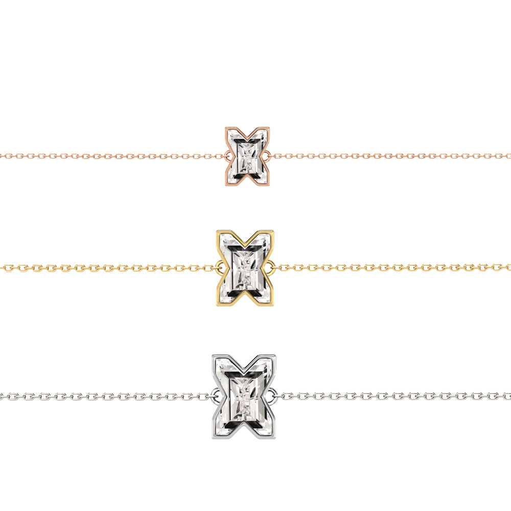 Alphabet Initial X 18K Gold, Rosegold or Whitegold Bracelet w. Solitaire Lab-Grown Diamond