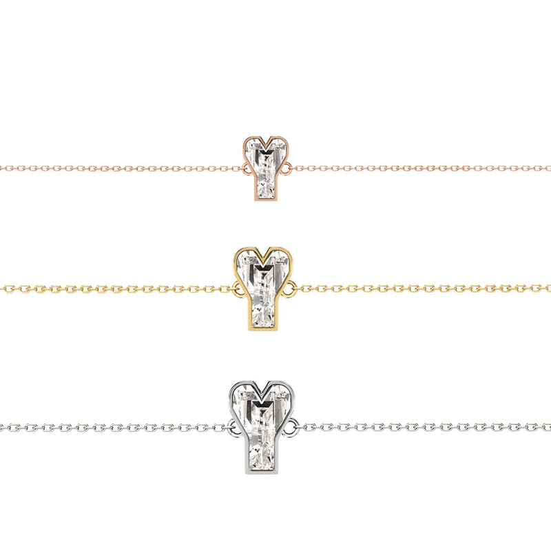 Alphabet Initial Y 18K Gold, Rosegold or Whitegold Bracelet w. Solitaire Lab-Grown Diamond