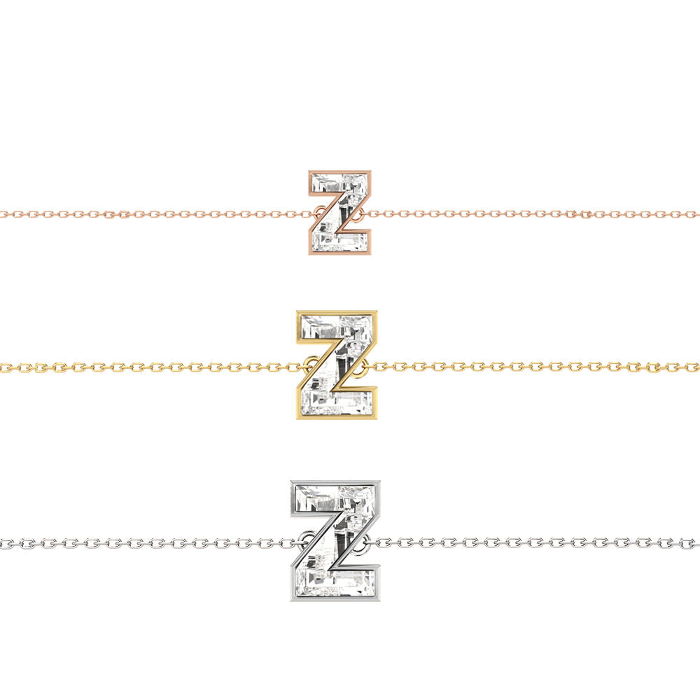 Alphabet Initial Z 18K Gold, Rosegold or Whitegold Bracelet w. Solitaire Lab-Grown Diamond