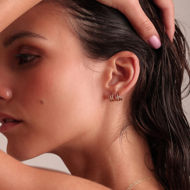 Eternity Triple Mini 18K Gold Hoop w. Diamonds