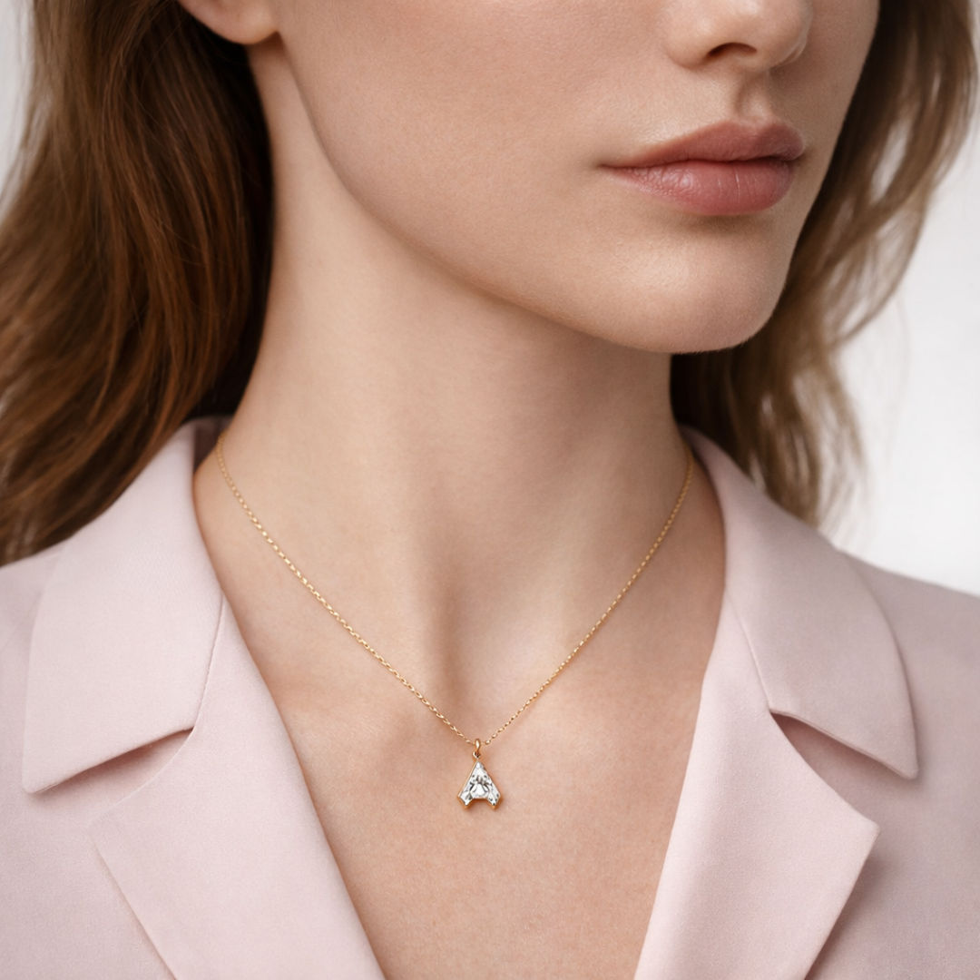 Alphabet 18K Gold, Rosegold or Whitegold Inital A Pendant w. Solitaire Lab-Grown Diamond