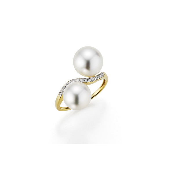 18K Gold Ring w. Diamonds & South Sea Pearls