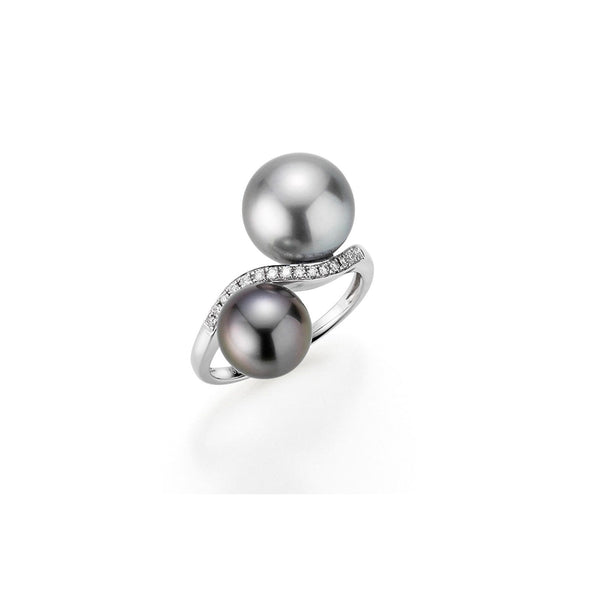18K Whitegold Ring w. Tahiti Pearls & Diamonds