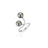 Curved 18K Whitegold Ring w. Diamonds & Pearls