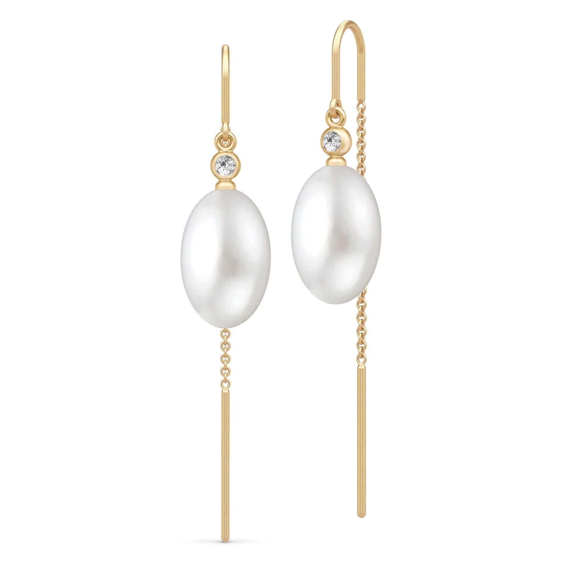 Afrodite Chain Gold Plated Earrings w. Freshwater Pearl & Cubic Zirconia