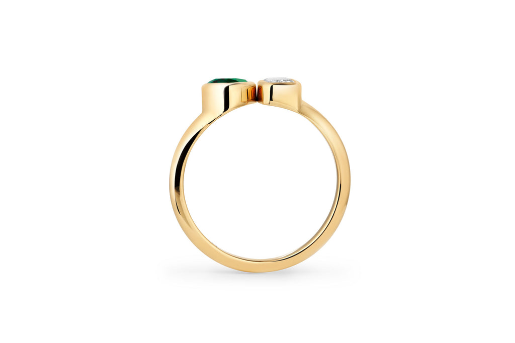 Toi Et Moi 14k or 18k Gold Ring w. Lab-Grown Diamond & Lab-Grown Emerald