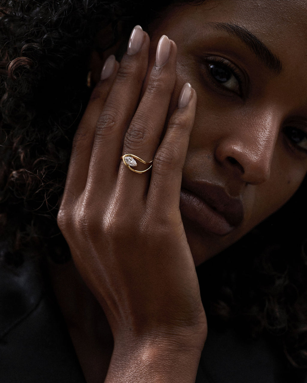 Floating Marquise 14k or 18k Gold Ring w. Lab-Grown Diamond