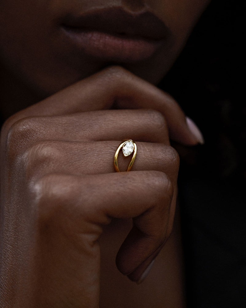 Floating Marquise 14k or 18k Gold Ring w. Lab-Grown Diamond