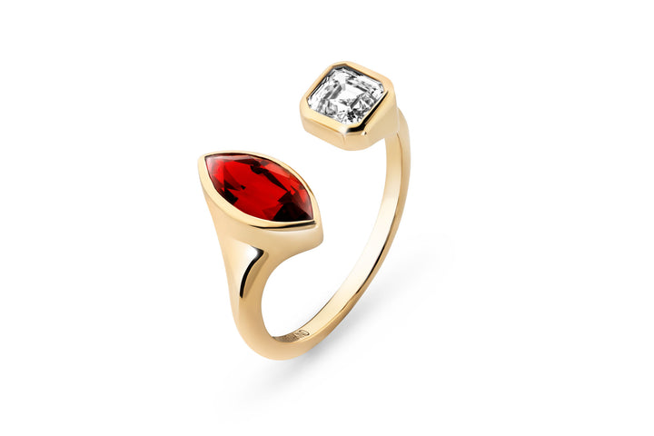 Toi Et Moi 14k or 18k Gold Ring w. Lab-Grown Diamond & Lab-Grown Ruby