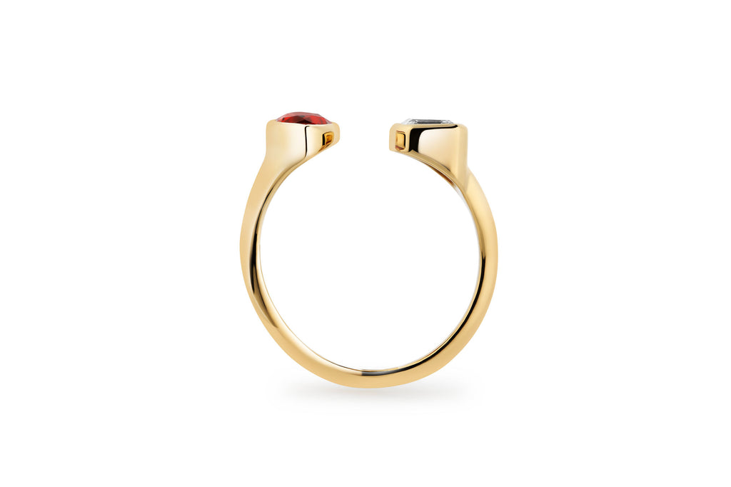 Toi Et Moi 14k eller 18k Guld Ring m. Lab-Grown Diamant & Lab-Grown Rubin