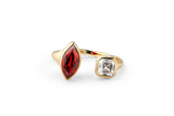 Toi Et Moi 14k or 18k Gold Ring w. Lab-Grown Diamond & Lab-Grown Ruby