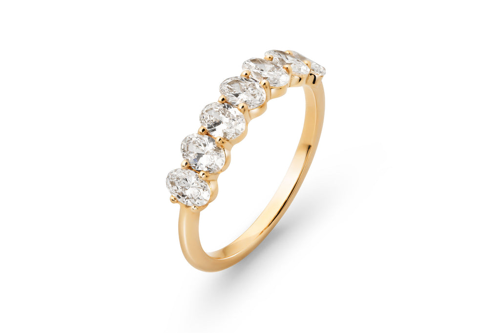 Oval Cut Half Eternity 14k or 18k Gold Ring w. Lab-Grown Diamonds