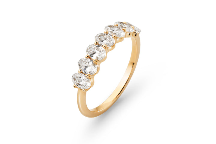 Oval Cut Half Eternity 14k or 18k Gold Ring w. Lab-Grown Diamonds