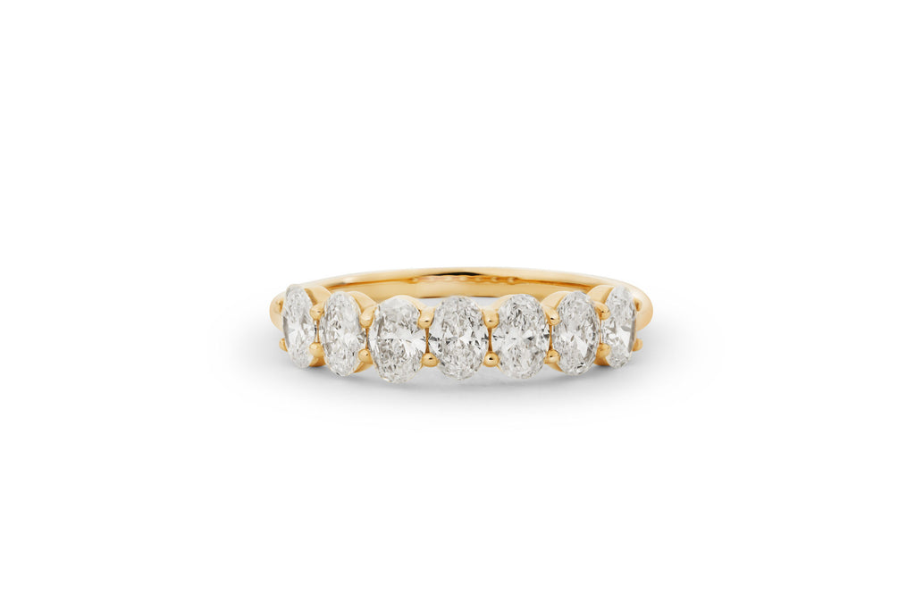 Oval Cut Half Eternity 14k or 18k Gold Ring w. Lab-Grown Diamonds