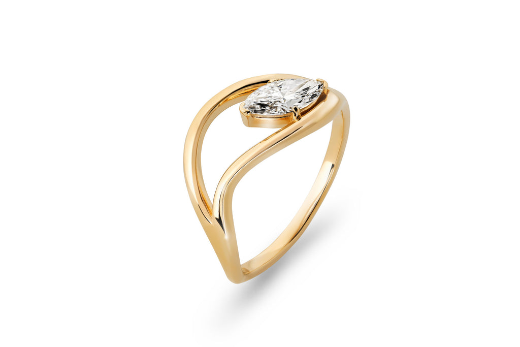 Floating Marquise 14k or 18k Gold Ring w. Lab-Grown Diamond