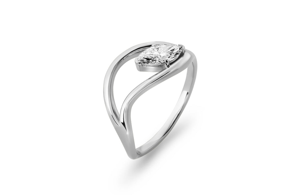 Floating Marquise 14k or 18k Whitegold Ring w. Lab-Grown Diamond