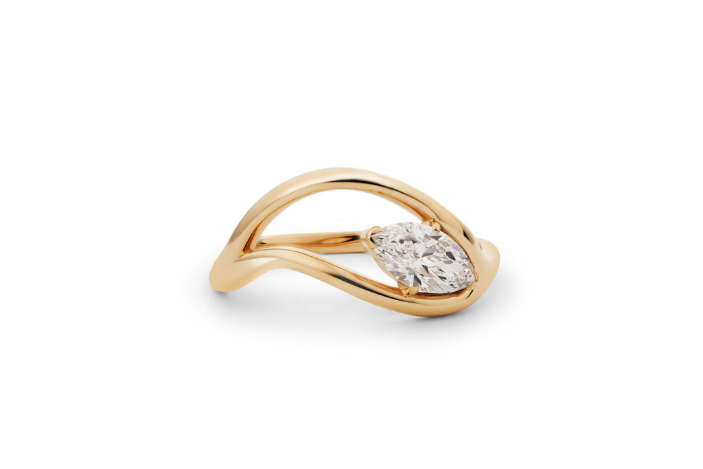 Floating Marquise 14k or 18k Gold Ring w. Lab-Grown Diamond