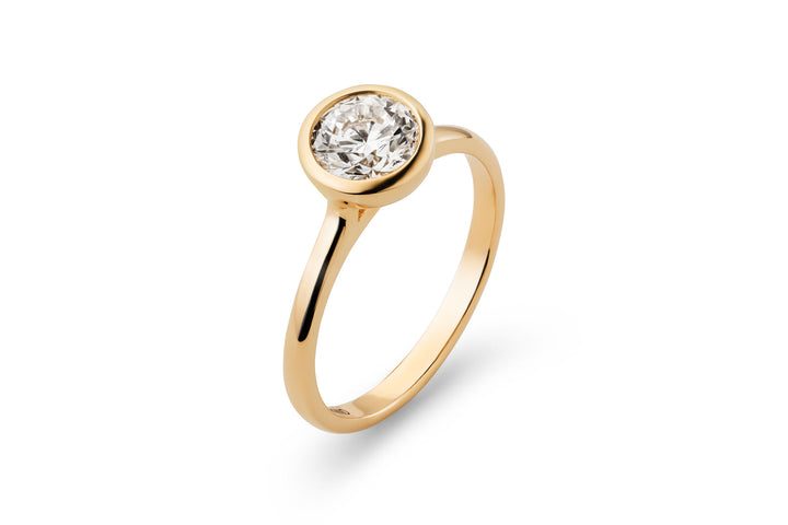 Bezel 1.0 CT 14k or 18k Gold Ring w. Lab-Grown Diamond