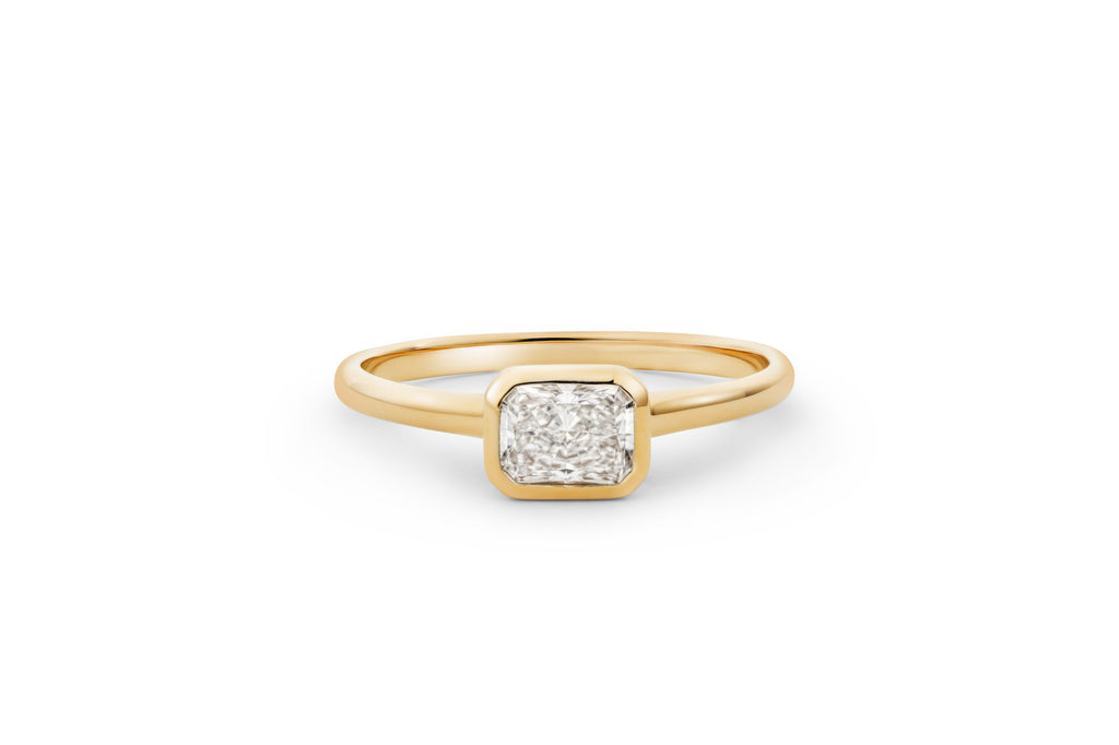 East West Radiant Bezel 14k or 18k Gold Ring w. Lab-Grown Diamond