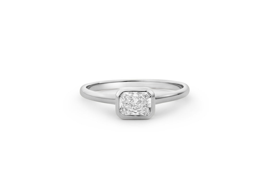 East West Radiant Bezel 14k or 18k Whitegold Ring w. Lab-Grown Diamond