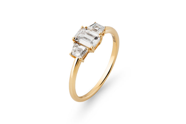 Three Stone 14k or 18k Gold Ring w. Lab-Grown Diamonds