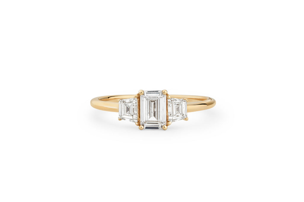 Three Stone 14k or 18k Gold Ring w. Lab-Grown Diamonds