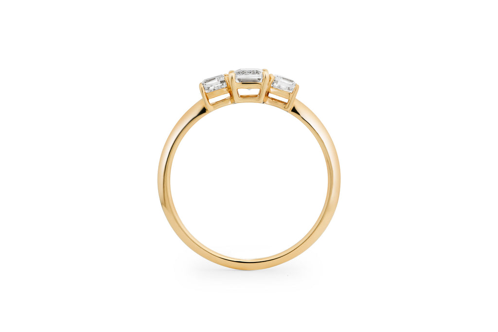 Three Stone 14k or 18k Gold Ring w. Lab-Grown Diamonds