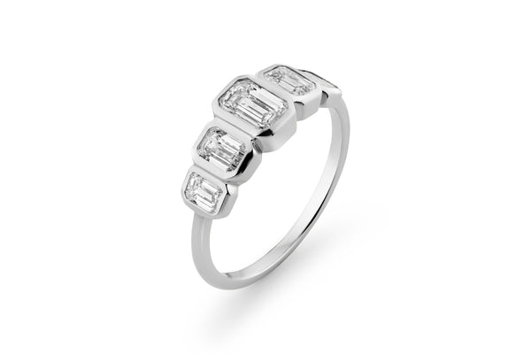 Five Stone 14k or 18k Whitegold Ring w. Lab-Grown Diamonds
