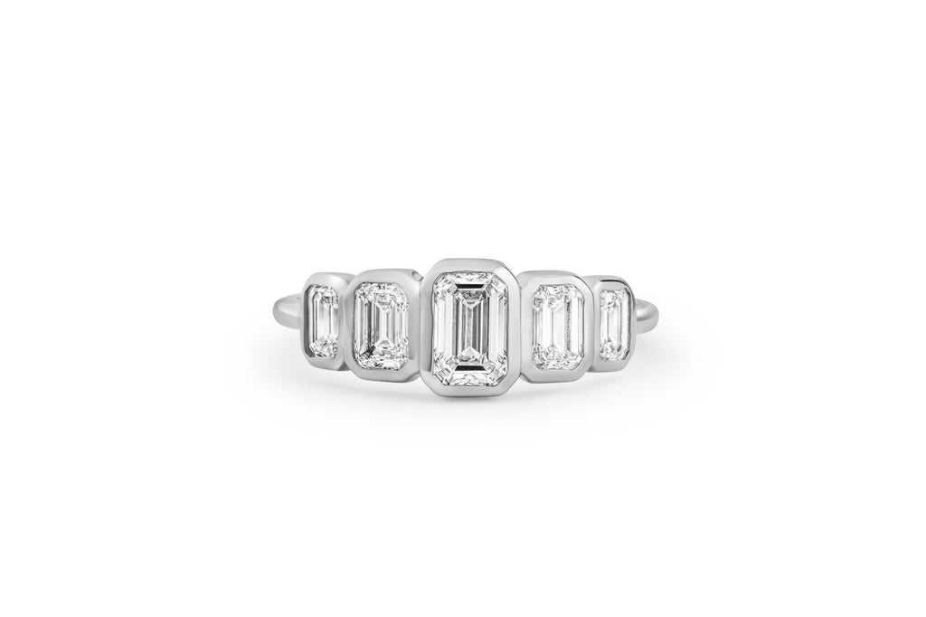 Five Stone 14k or 18k Whitegold Ring w. Lab-Grown Diamonds