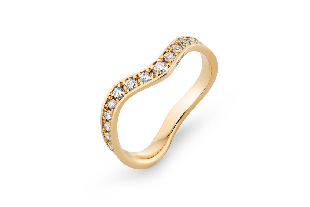 Curved Channel Pavé 14k or 18k Gold Ring w. Lab-Grown Diamonds