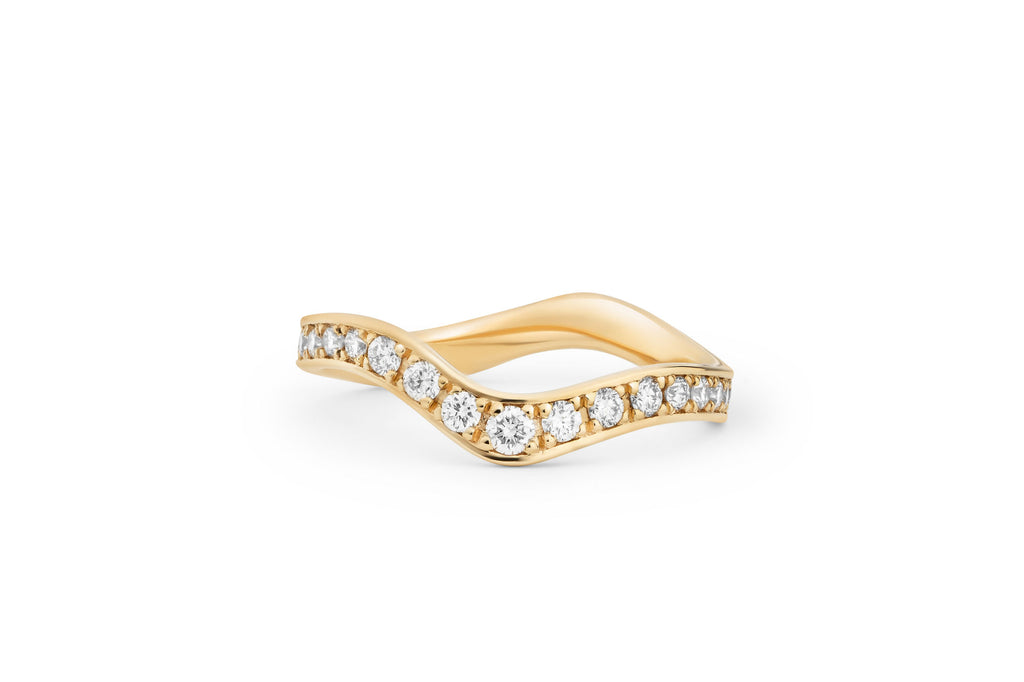 Curved Channel Pavé 14k or 18k Gold Ring w. Lab-Grown Diamonds
