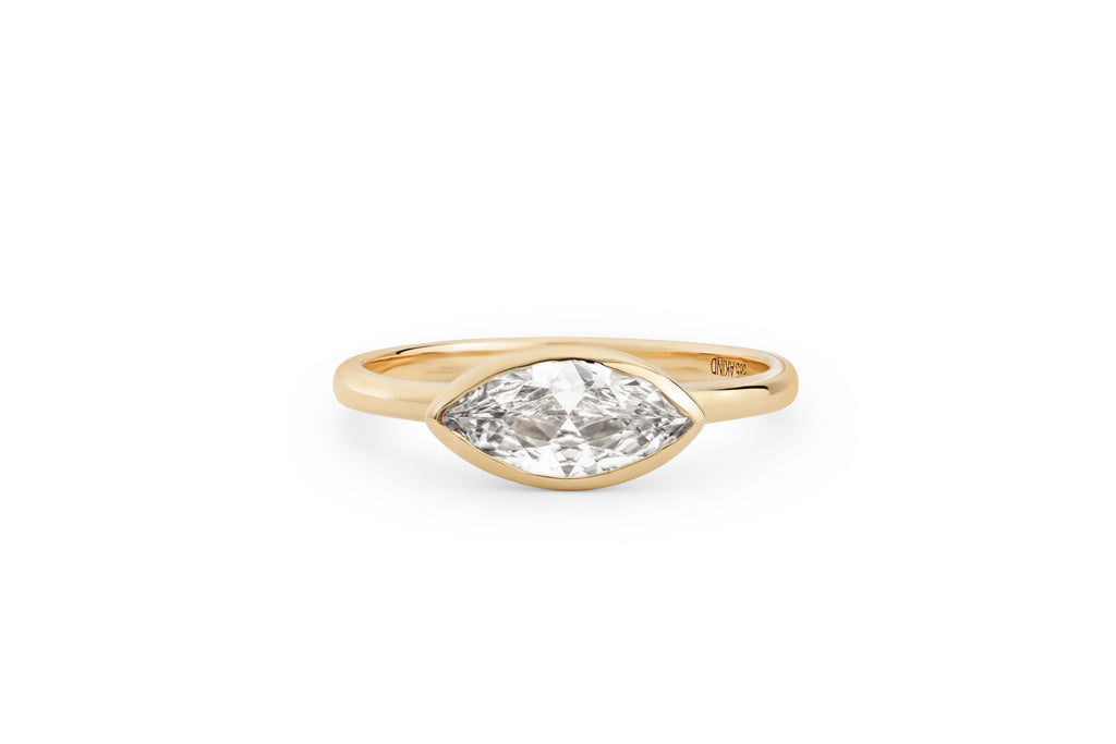 East West Marquise Bezel 14k or 18k Gold Ring w. Lab-Grown Diamond