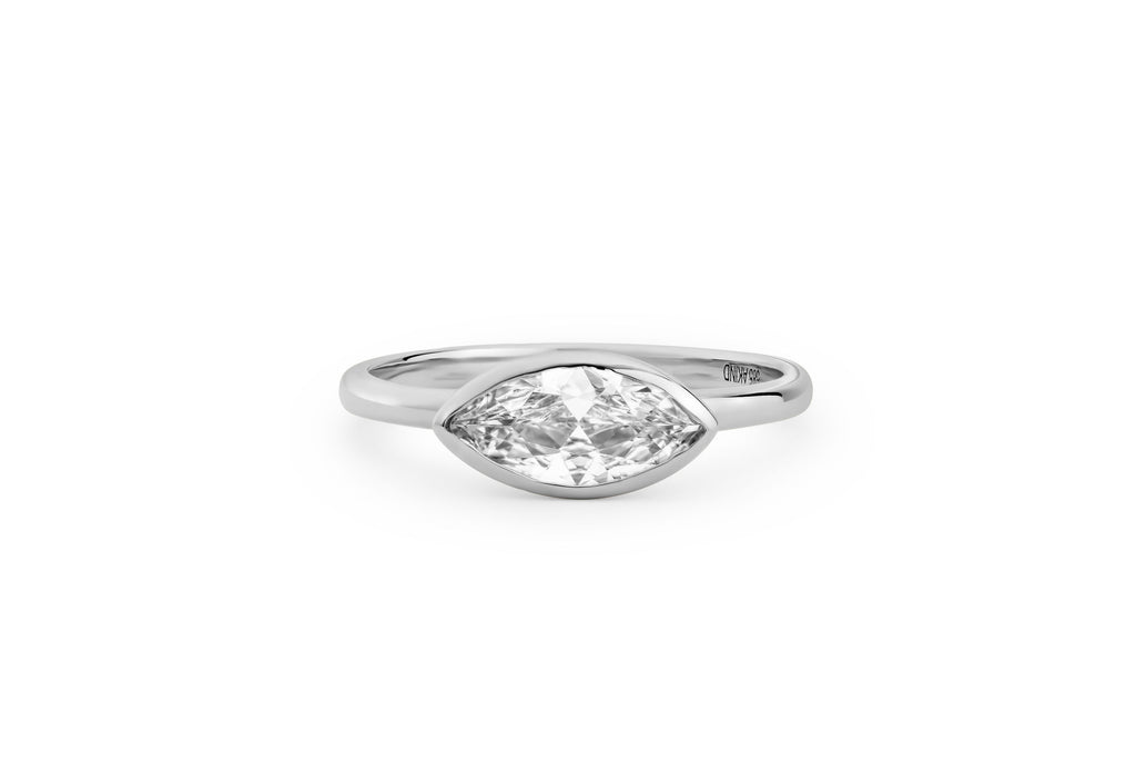 East West Marquise Bezel 14k or 18k Whitegold Ring w. Lab-Grown Diamond