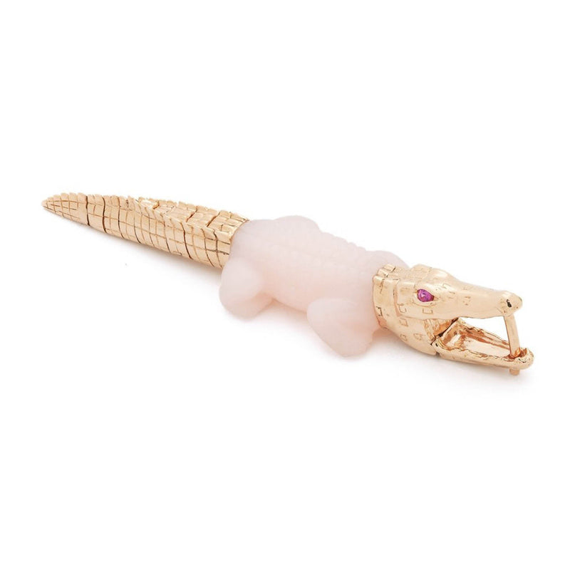 Pink Opal Alligator Bite 18K Guld Ørering