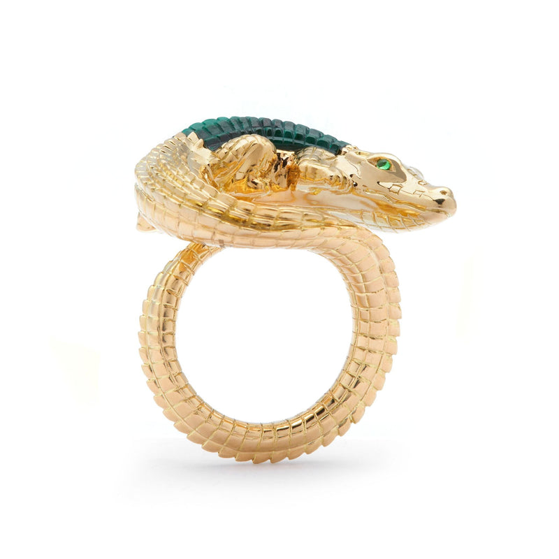 Alligator Twist 18K Gold Ring w. Malachite