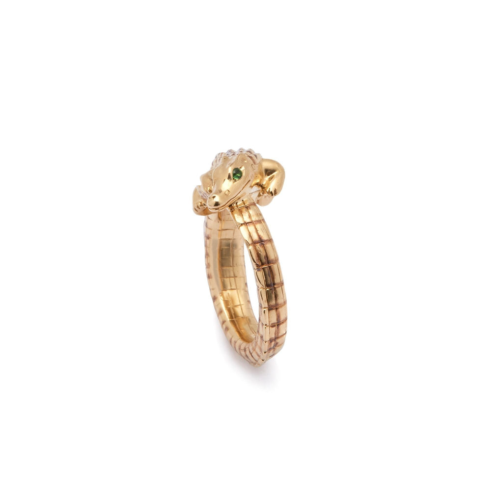 Alligator Pinky 18K Goldring m. Tsavoriten