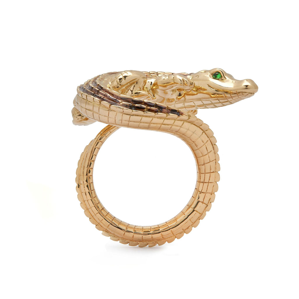 Alligator Twist 18K Goldring m. Tsavorit