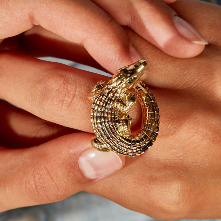 Alligator Twist 18K Goldring m. Tsavorit