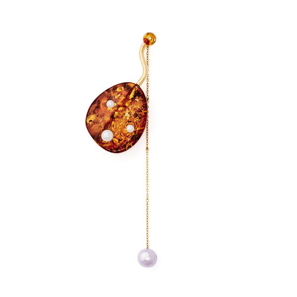 Amphitrie Bubbles Gold Plated Earring w. Amber & Pearls