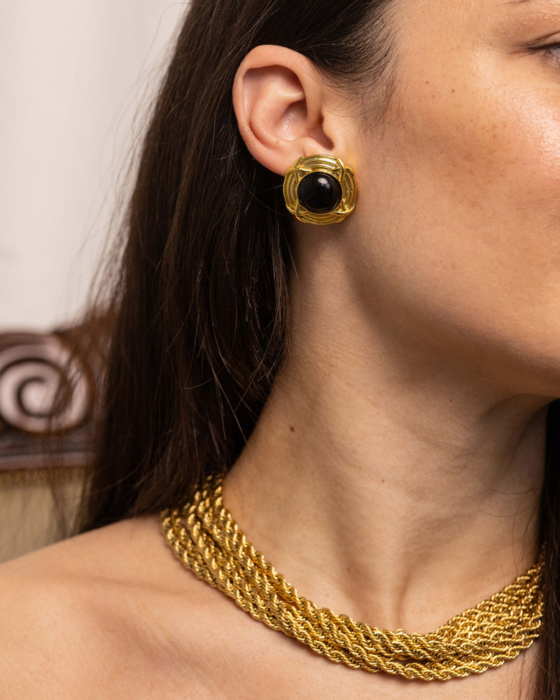 Black Stone 18K Gold Plated Earrings