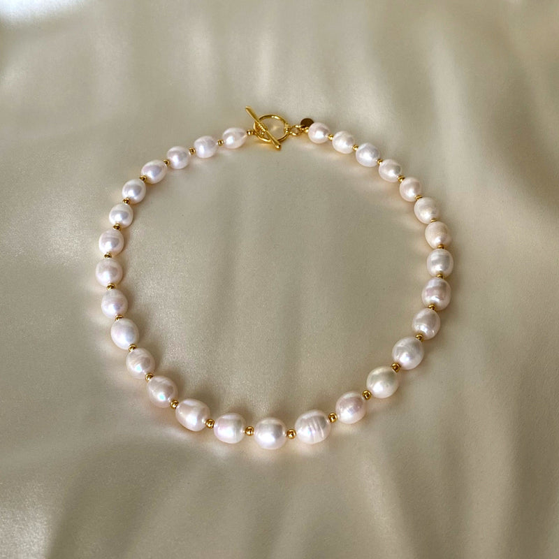 Beaded 18K Gold Plated Necklace w. Freshwater Pearls