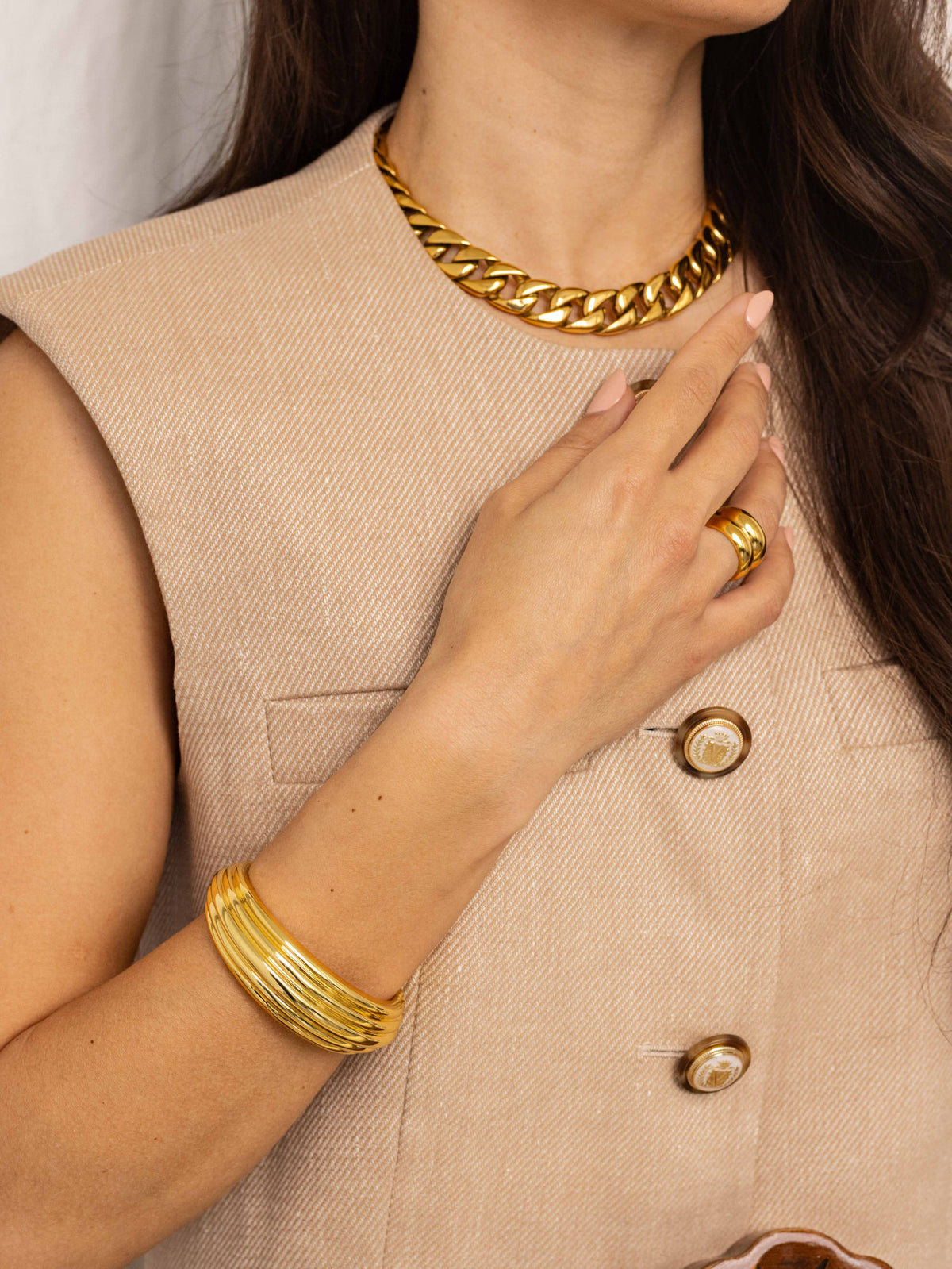 Chunky Ridge 18K Forgyldt Armring