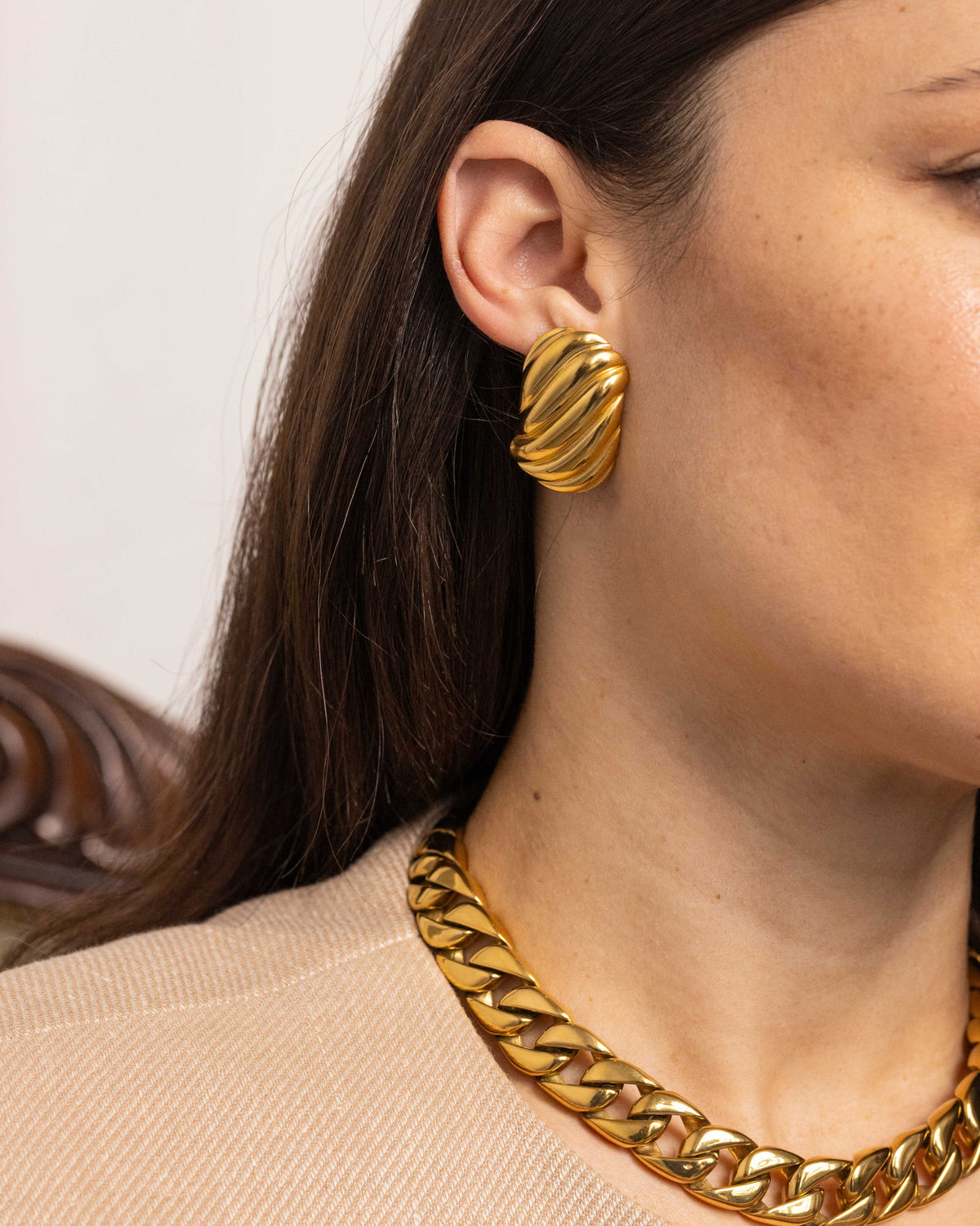 Chunky Ribbed 18K Forgyldte Øreringe